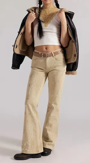 NWT Free People West Coast Relaxed Flare Jeans in Antique Ecru thumbnail 1