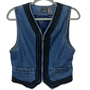 Vintage 90s Lizwear Cropped Denim Vest Small Velvet Trim thumbnail 4