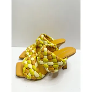 Marc Fisher LTD Dalila Yellow Multi Braided Square‎ Toe Kitten Heel Mules 7.5M thumbnail 3