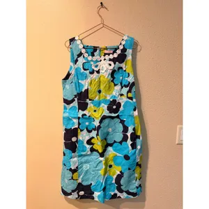 Lilly‎ Pulitzer Dress Women 6 Blue Floral 92862W Seersucker Lace Shift Preppy thumbnail 4
