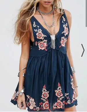 Free People Intimately Aida slip dress Vneck navy pink floral embroidered Small thumbnail 1