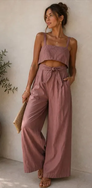 Derek Heart Mauve Wide-Leg Tie-Waist Jumpsuit thumbnail 1