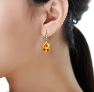 18K Gold Plated Yellow GemStone Citrine Dangle Drop Earrings for Women thumbnail 5