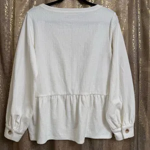LOFT Ivory Cream Textured Peplum Button Wrist Top Blouse‎ Med NWT thumbnail 2