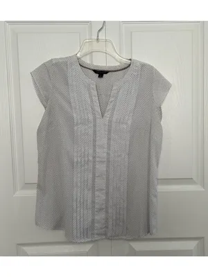 Tommy Hilfiger Split Neck Cap Sleeve Pleated Front Top White /Black Polka Dots S thumbnail 2