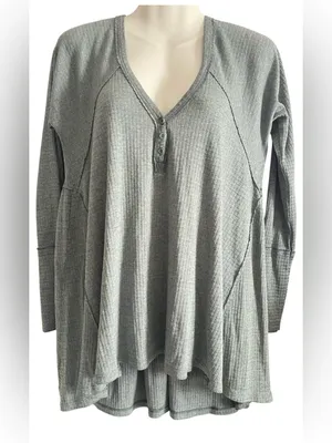 We the Free Henley Top Shirt Textured Green Blue V Neck Free People Women S thumbnail 3