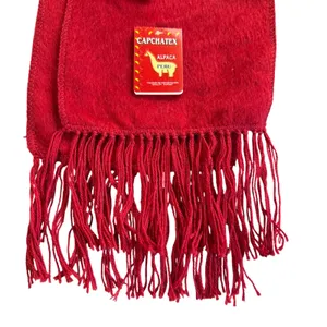 Capchatex Peru Alpaca Wool Scarf Unisex Winter Handmade Red Fringe Holiday Gift thumbnail 3