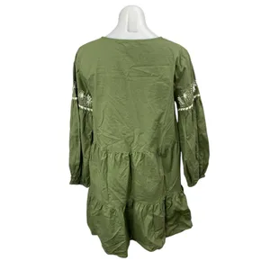 ZARA Green Embroidered Tiered 3/4 Sleeve V Neck Tassels Mini A-Line Dress Size S thumbnail 2