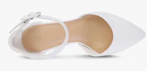 White Pointed Toe Block Heels Size 8 thumbnail 1