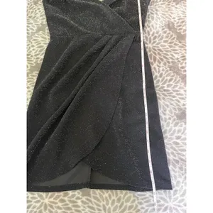 Black Glitter Cocktail Dress sz Small Party LBD Wedding Guest Glam Sparkly‎ Chic thumbnail 7