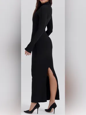 NEW House of CB Marie Louise Mock Neck Long Sleeve Black Maxi Dress Sz XS thumbnail 4