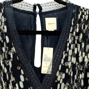 NWT Anthropologie Maeve V-Neck Lurex Tiered Mini Dress Navy Metallic Size Medium thumbnail 7