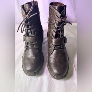 White Mountain Dark Brown Lace-Up Buckle Ankle Boots thumbnail 3