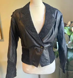 Vintage Lucky Leather moto large retro boho jacket y2k‎ whimsi goth animal print thumbnail 1