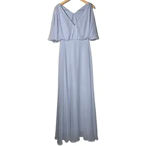 After Six Style 1565 Silver Dove Chiffon Flutter Sleeve‎ V Neck Maxi Dress 6R thumbnail 3
