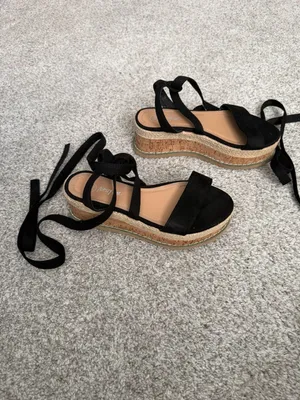 Nasty Gal Black Faux Suede Lace Up Espadrille Flatform Sandals Size 7 thumbnail 4