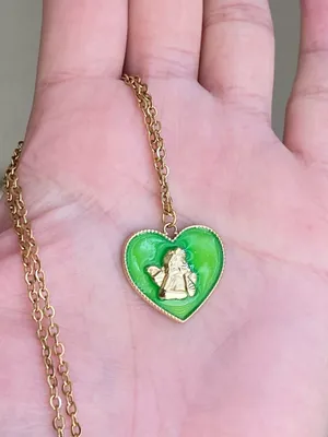 gold tone stainless steel angel cherub green heart goth cute chic antique style necklace👼💗 thumbnail 5
