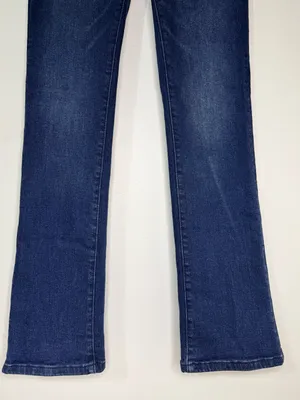 Express Women's Dark Wash Slim Bootcut Jeans - Distressed- Size 6 thumbnail 4