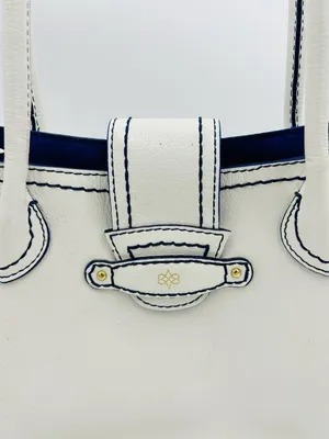Antonio Melani White Leather Satchel Bag Magnetic Closure Blue Trim thumbnail 2