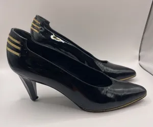 Stuart Weitzman Women's Patent Leather Pumps Shoes Black And Gold Size 7 Bin E‎ thumbnail 1