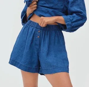 Women’s Lounge Linen Boxer Shorts *flaw | Blue | XL thumbnail 1