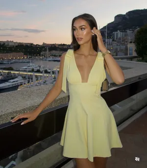 Zara Yellow V-Neck Tie-Shoulder Fit & Flare Dress thumbnail 1
