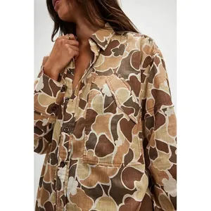 Free People Bohemian Camouflage Camo Oversized Hidden Valley Shirt Neutral Large thumbnail 4