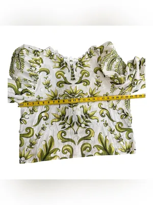 FARM RIO Milani Blouse Floral Puff-Sleeve Women's Top in Olive Green Size Large thumbnail 11