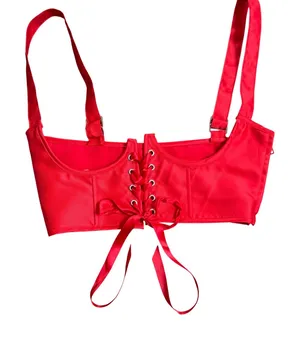 Sugar Thrillz Red Corset Bustier Top Lace Up Boned Halter sexy costume Size M‎ thumbnail 1