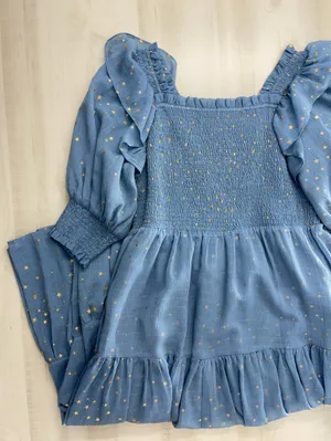 JESSAKAE smocked star gold printed dress 1XL blue event vacation casual thumbnail 4