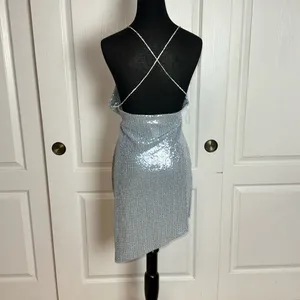 Windsor Blue Metallic Sequin Rhinestone Strap Sexy Dress thumbnail 2