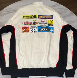 Nintendo Brand New Mario Kart Racing Jacket Large Cream Graphic Bomber thumbnail 2