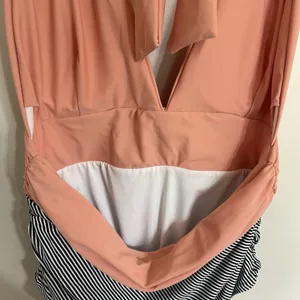 Cupshe Peach and Black White Striped Halter One Piece Swimsuit Large NWT thumbnail 7