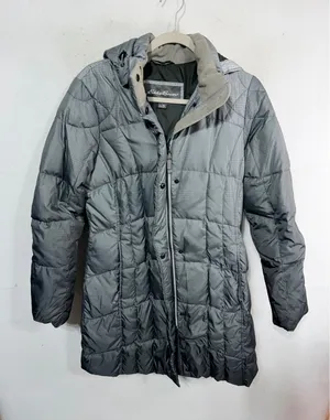 Eddie Bauer Puffer Down Parka Hooded Quilted Jacket Women's PM Medium Steel Gray thumbnail 1