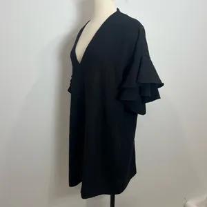Zara Women Black V-Neck Flutter Sleeve Dress thumbnail 2