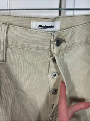 Madewell Short Pieced Barrel-Leg Jeans Faded Khaki‎ Rigid size 33 Short NWT READ thumbnail 3