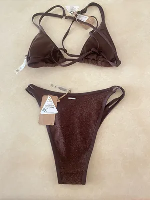 Berlook Dark Coffee Strappy Bikini Top & Dark Coffee Cutout Bikini Bottoms Set thumbnail 9