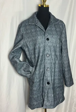 Fashion women’s peacoat business casual Grey Ribbed Button-Front Coat Medium thumbnail 1