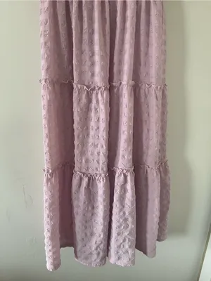 Pink Puff Sleeve Tiered Midi Dress Small Cottagecore Modest Romantic thumbnail 4