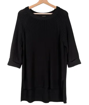 Mote‎ Black Shaker Knit Tunic Sweater Womens Medium 3/4 Sleeve High-Low Hem thumbnail 1