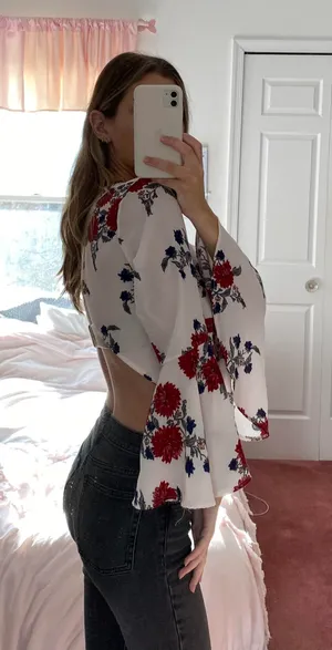 Floral Bell Sleeve Crop Blouse Multi thumbnail 3