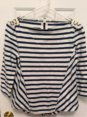 Veronica Beard Lincoln Mariner Striped Lace Up Shoulder Top Medium‎ Nautical thumbnail 2