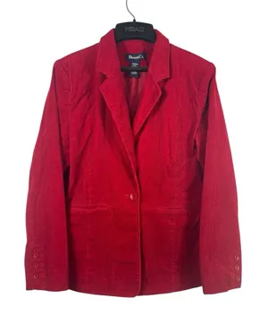 VTG Y2K Denim & Co Red Corduroy Button Front Blazer Jacket M thumbnail 1