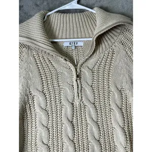 Grey Bandit Women’s Cable Knit Quarter Zip Pullover Sweater Cotton Blend New thumbnail 2