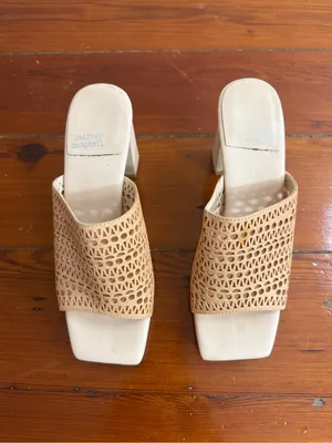 Jeffrey Campbell Caviar Lasercut Platform Heeled Sandals Sz 7 💛🍄 thumbnail 6