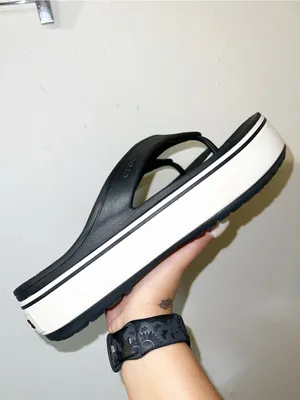 CROCS Women’s Platform Crocband Black and White Casual Flip Flop Sandals thumbnail 6