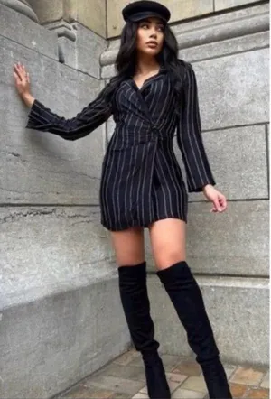 Zara Pinstripe Satin Effect Wrap Blazer Mini Dress New With Tags Medium thumbnail 1