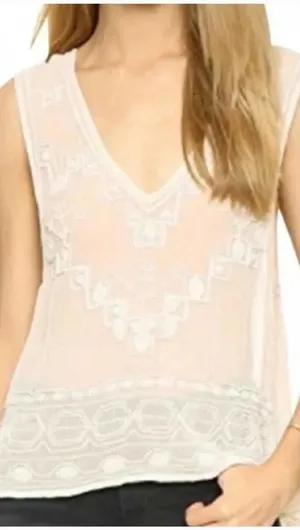 Free‎ People Pale Pink Beaded Sheer Tank Top Size XS thumbnail 1
