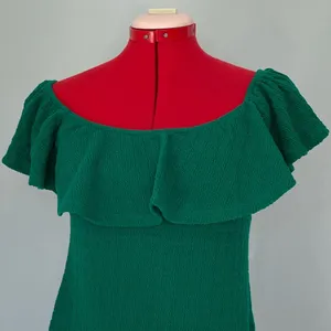 Anthropologie Off Shoulder Ruffle Green Top Sz XS thumbnail 4