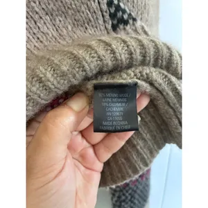 360 Cashmere Merino Wool Plaid Sweater Taupe Black Magenta Large L26 P24 thumbnail 4